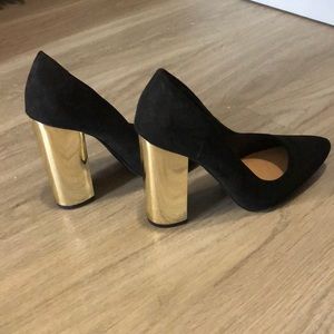 Black Suede Pump with Gold Heels, Size 6
